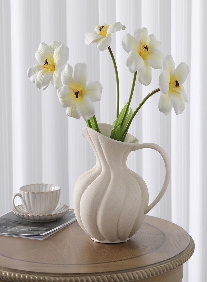 Zormon White Ceramic Pumpkin Vase with Ruffled Design, Elegant Autumn Centerpiece for Fall Home Decor, Halloween, Thanksgiving, Harvest, and Seasonal Table Display - Image 1